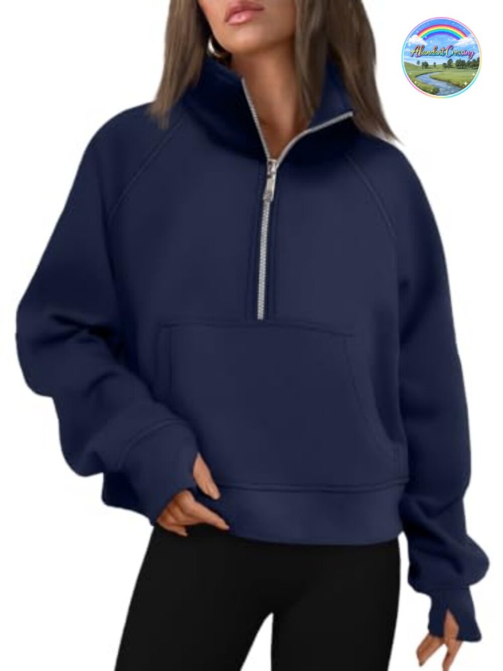 Womens Half Zip Fleece Pullover Sweatshirt Thumb Holes Kangaroo Pocket